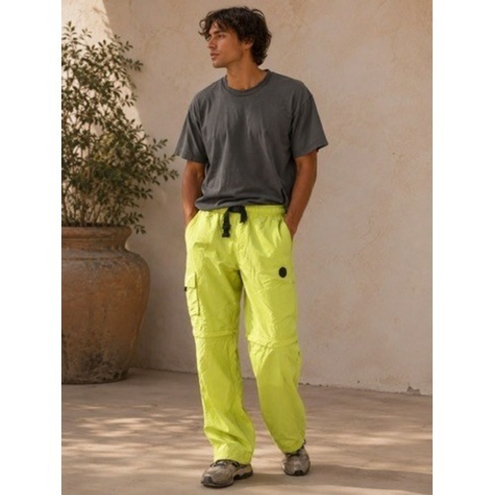 Paterson Mens Neon Yellow Nylon Convertible Zip Off Cargo Pants‎ XL Belted Gorp